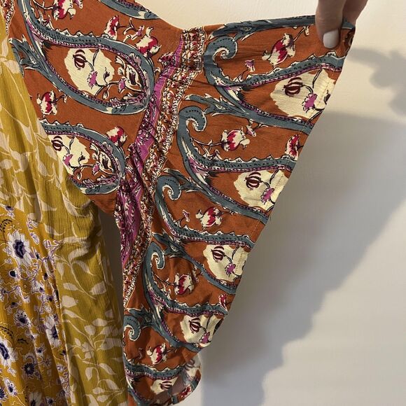 Boho Patchwork Midi Dress Womens 2XL Floral Paisley Handkerchief Hem Flowy Summe - Picture 7 of 14